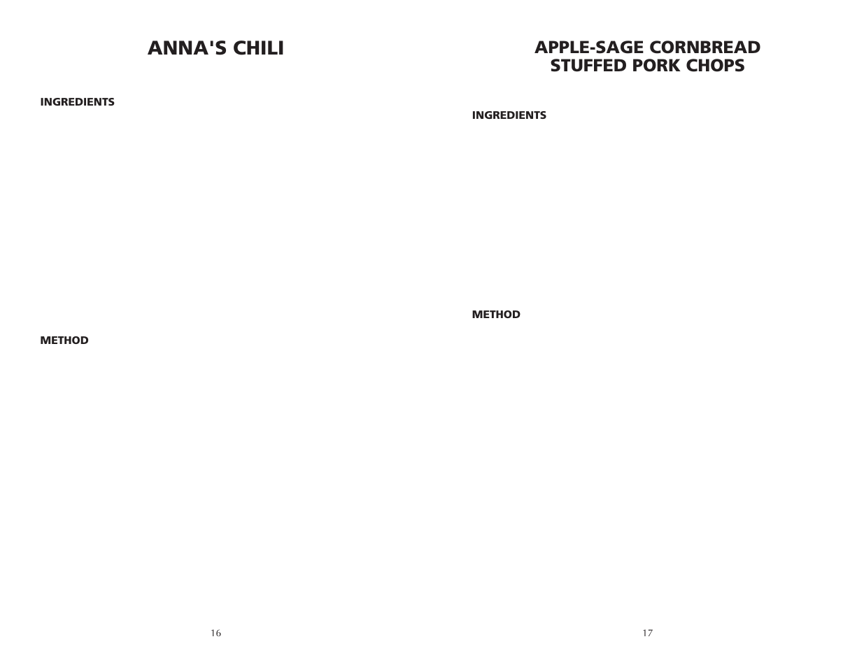 Anna's chili, Apple-sage cornbread stuffed pork chops | Wolf BPCR0075 User Manual | Page 9 / 20