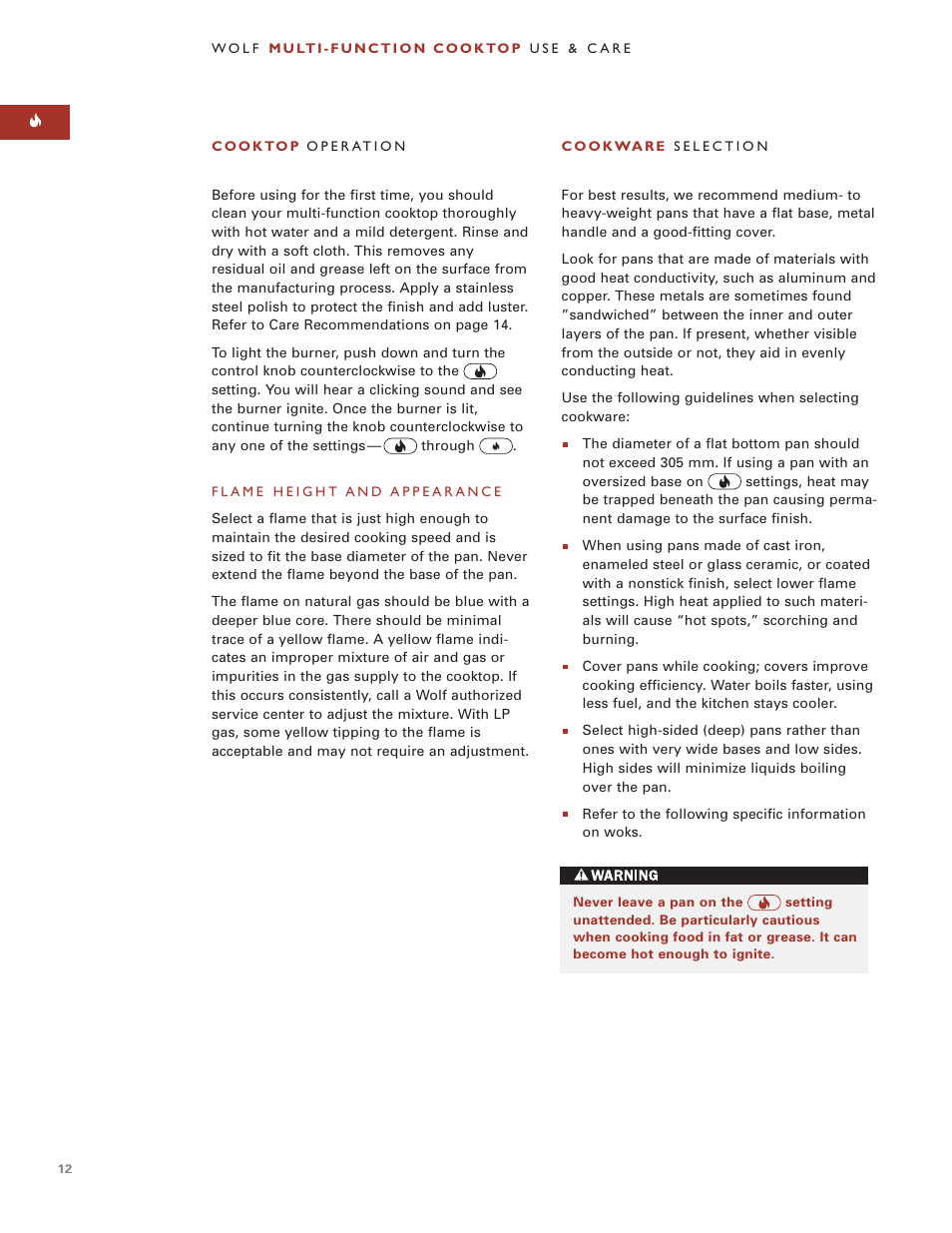 Wolf MULTI FUNCTION COOKTOP ICBIM15 User Manual | Page 12 / 72