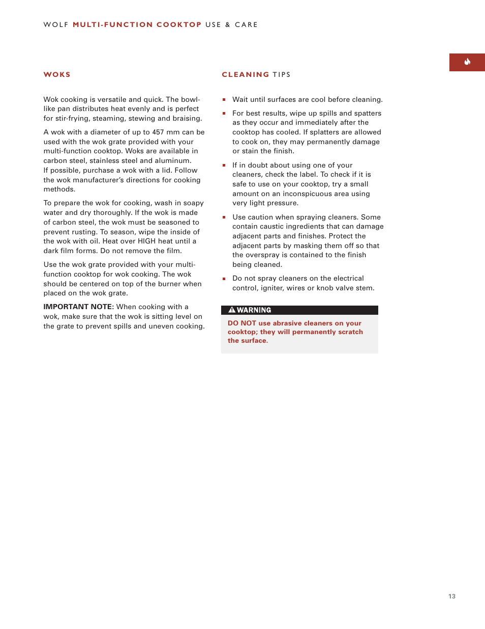 Wolf MULTI FUNCTION COOKTOP ICBIM15 User Manual | Page 13 / 72