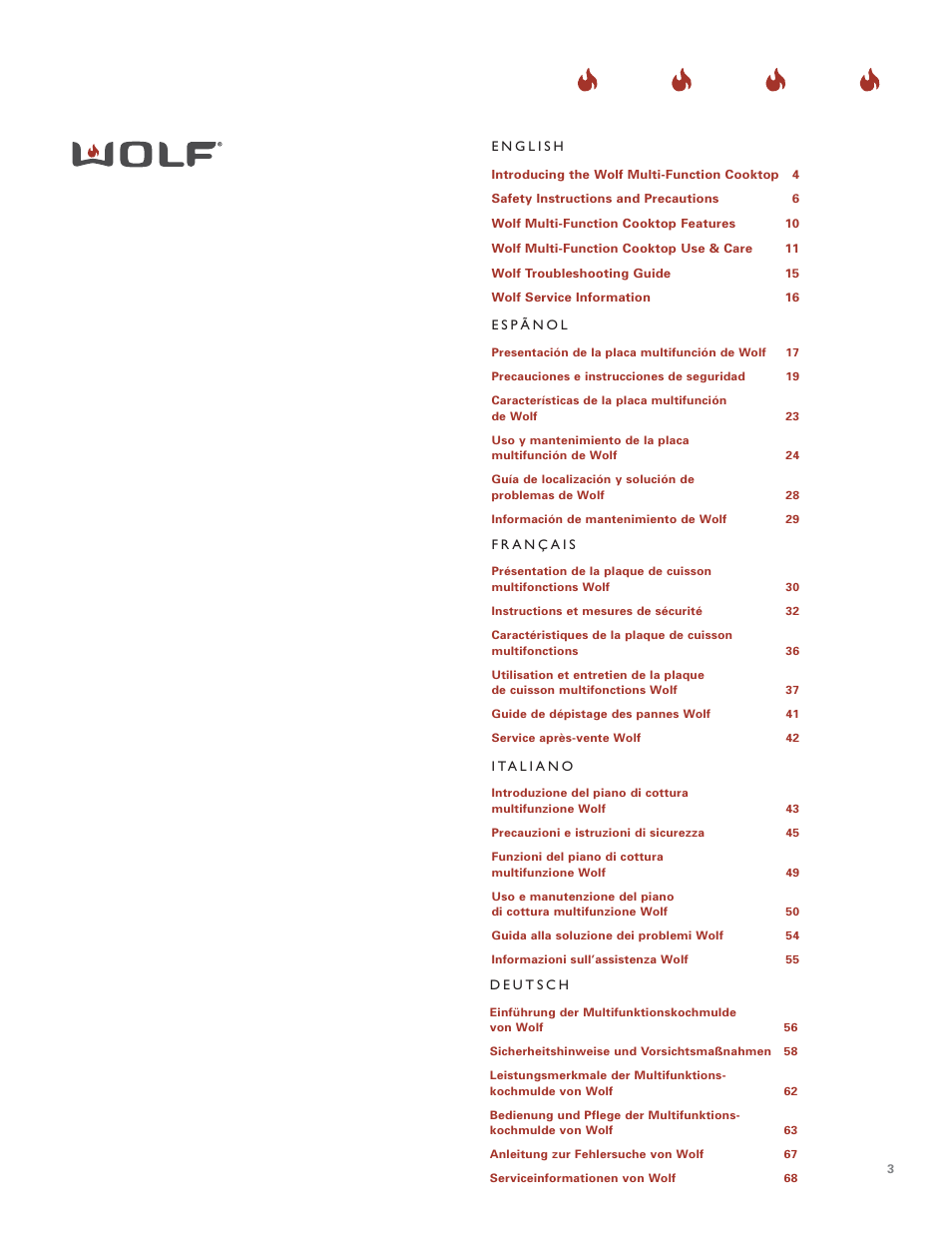 Wolf MULTI FUNCTION COOKTOP ICBIM15 User Manual | Page 3 / 72
