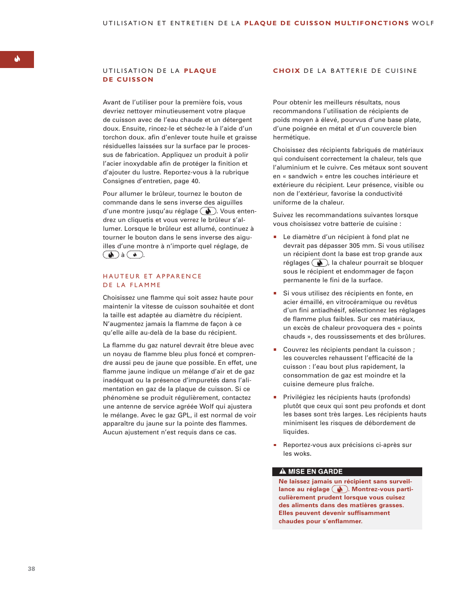 Wolf MULTI FUNCTION COOKTOP ICBIM15 User Manual | Page 38 / 72