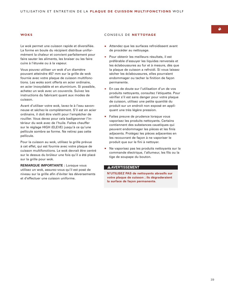 Wolf MULTI FUNCTION COOKTOP ICBIM15 User Manual | Page 39 / 72