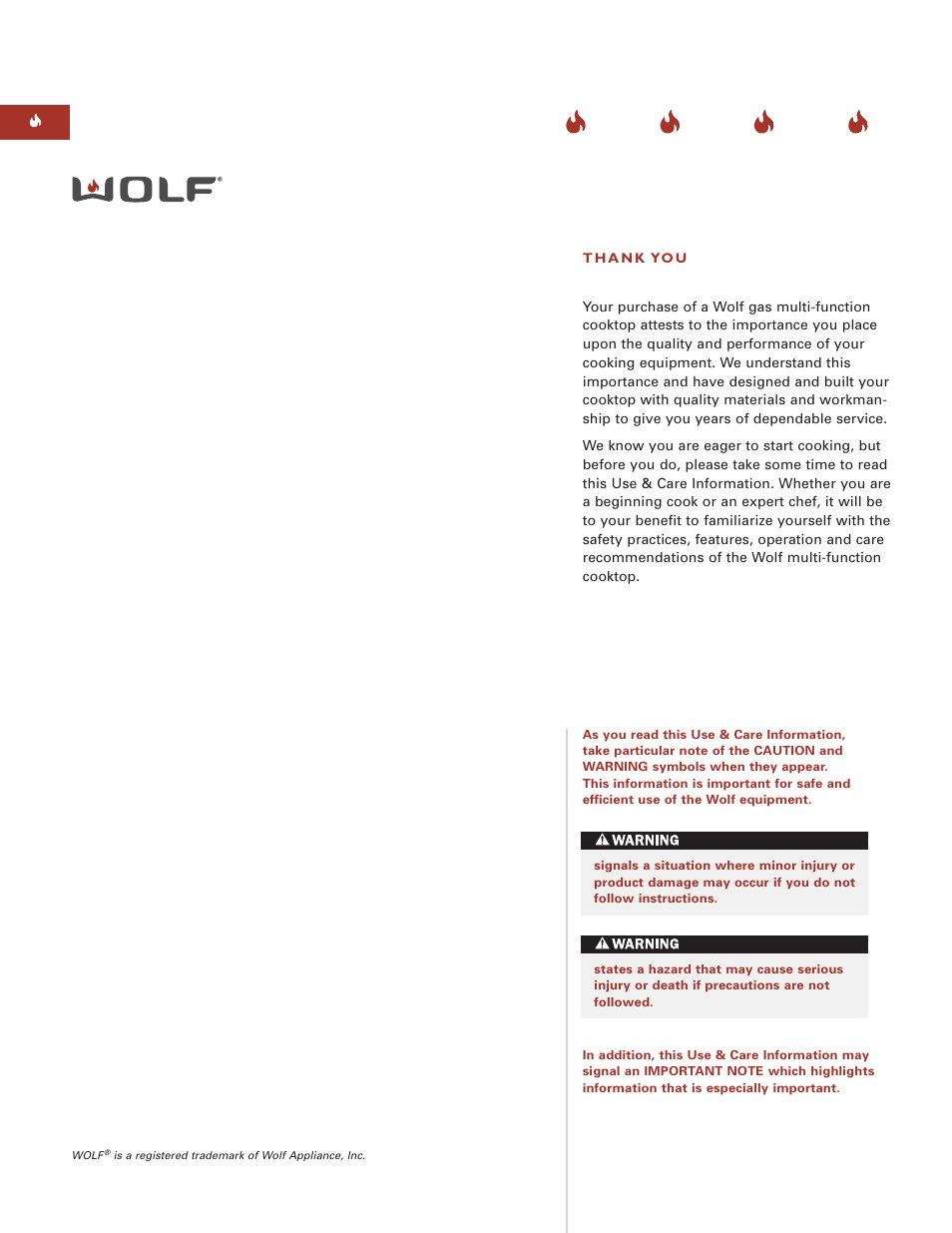 Wolf MULTI FUNCTION COOKTOP ICBIM15 User Manual | Page 4 / 72