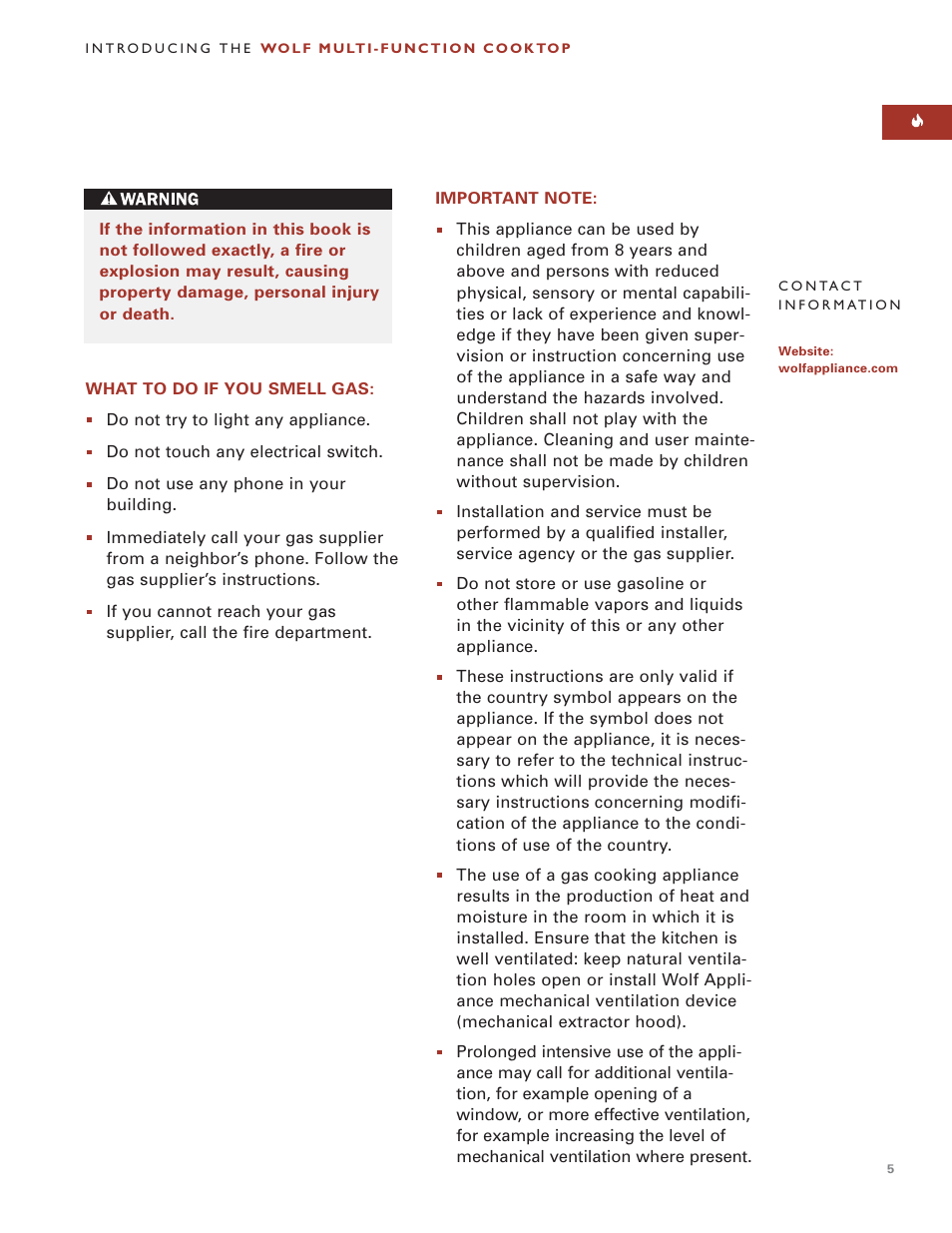 Wolf MULTI FUNCTION COOKTOP ICBIM15 User Manual | Page 5 / 72