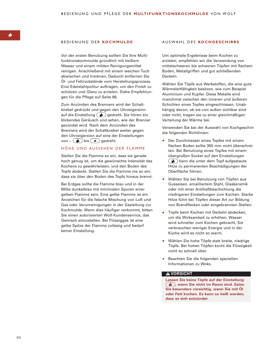 Wolf MULTI FUNCTION COOKTOP ICBIM15 User Manual | Page 64 / 72