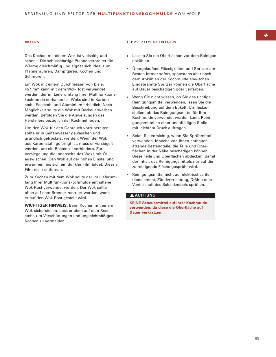 Wolf MULTI FUNCTION COOKTOP ICBIM15 User Manual | Page 65 / 72