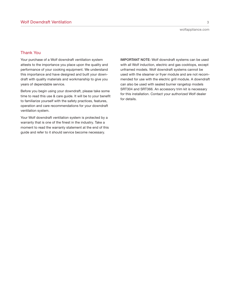 Wolf Downdraft Ventilation User Manual | Page 3 / 12