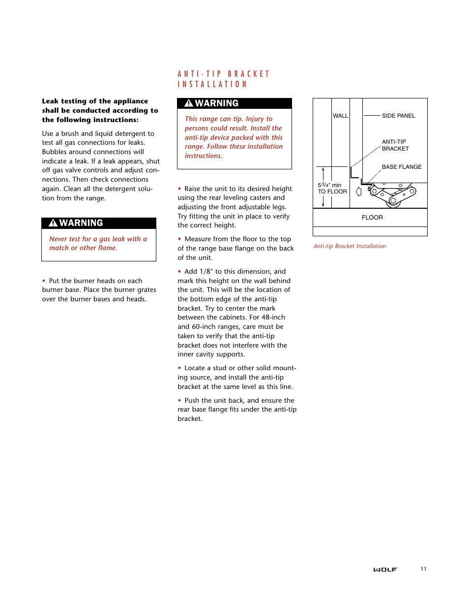 Warning | Wolf DUAL FUEL RANGES User Manual | Page 11 / 16