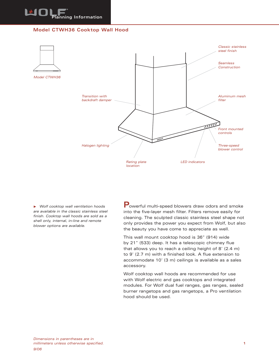 Wolf CTWH36 User Manual | 9 pages