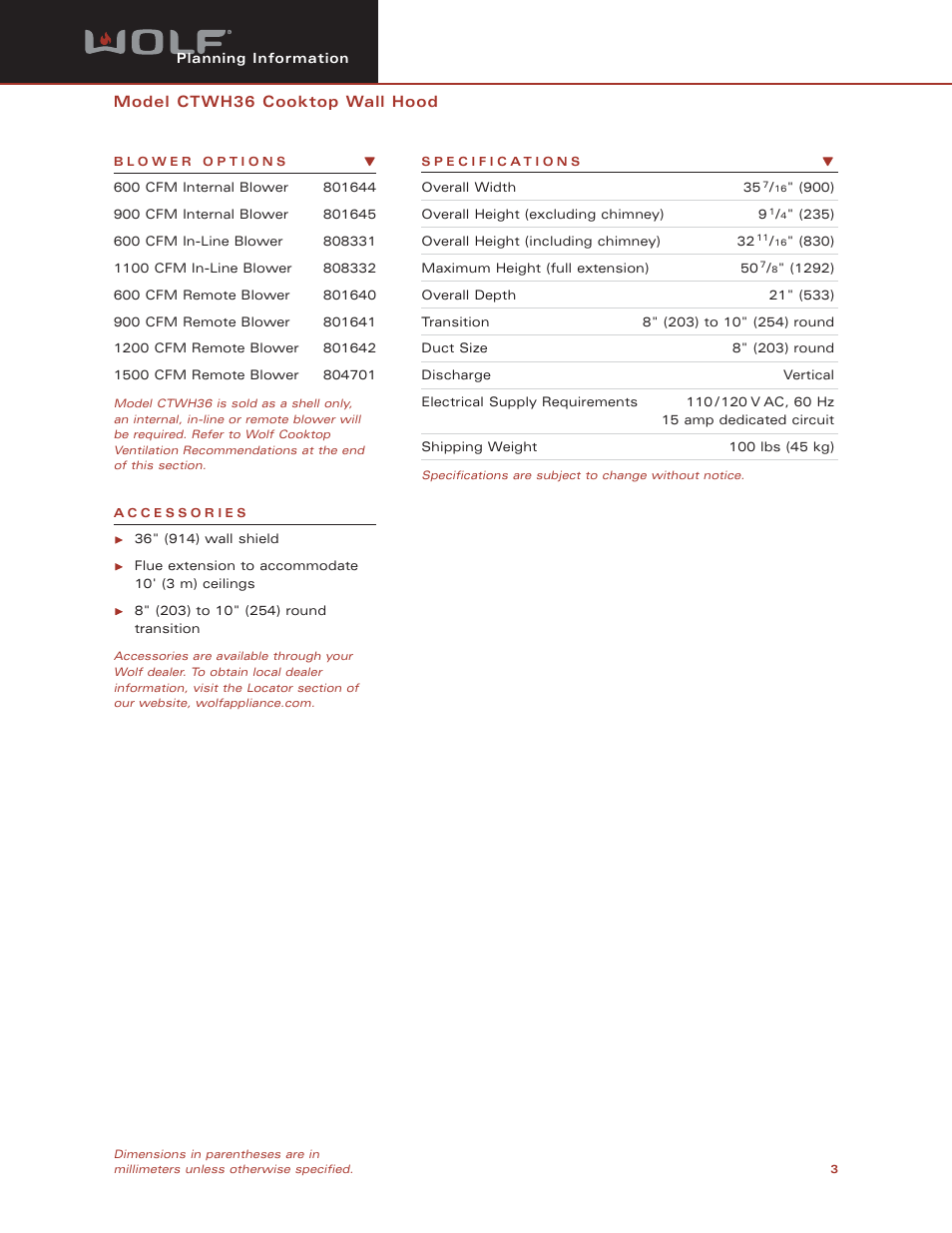 Wolf CTWH36 User Manual | Page 3 / 9