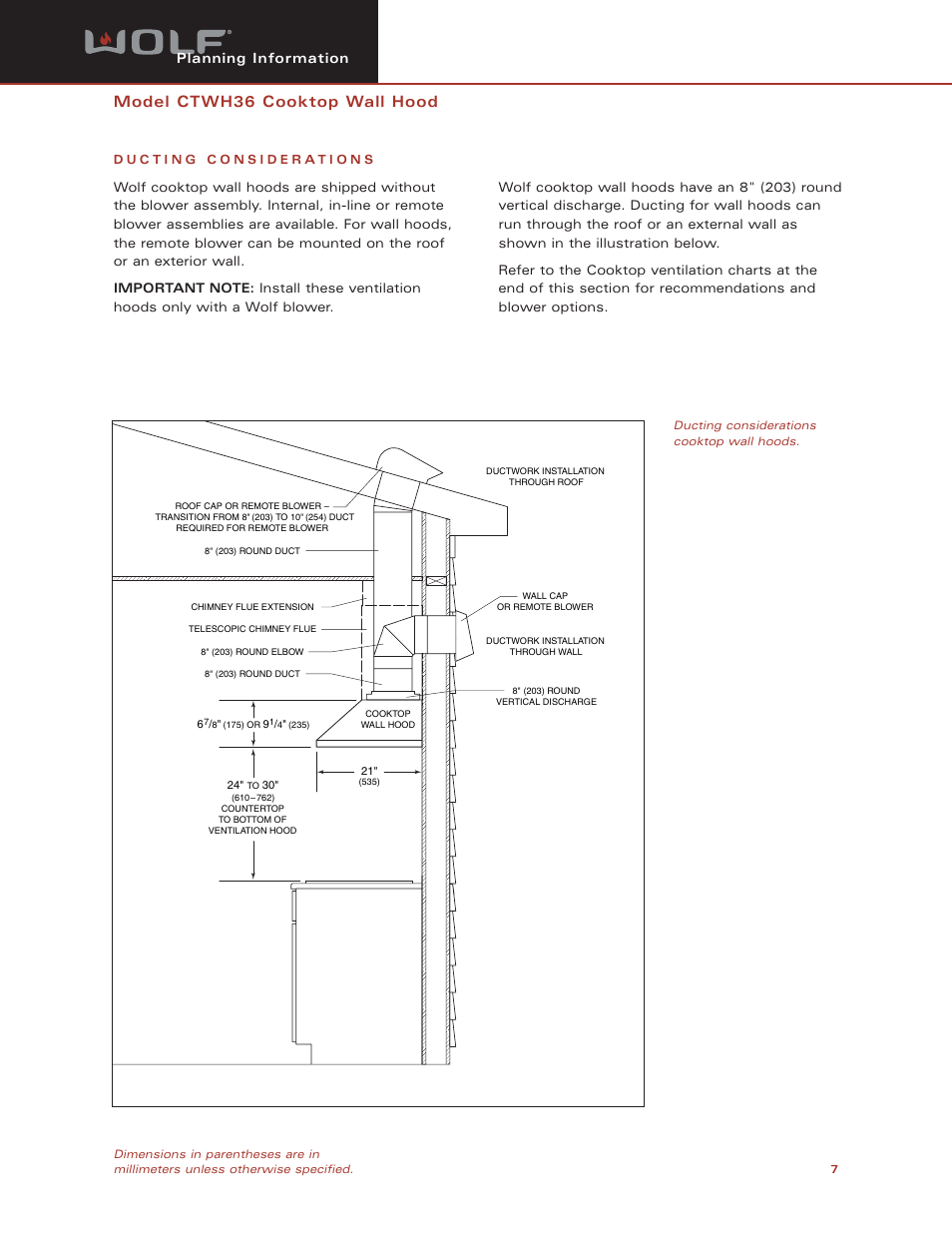 Model ctwh36 cooktop wall hood | Wolf CTWH36 User Manual | Page 7 / 9