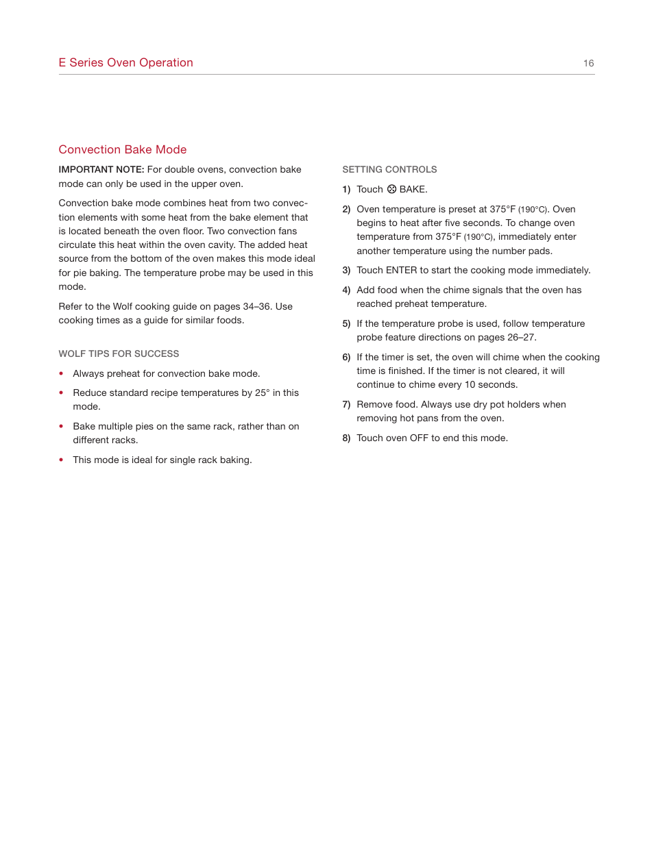 Wolf E SERIES SO30-2U/S User Manual | Page 16 / 40
