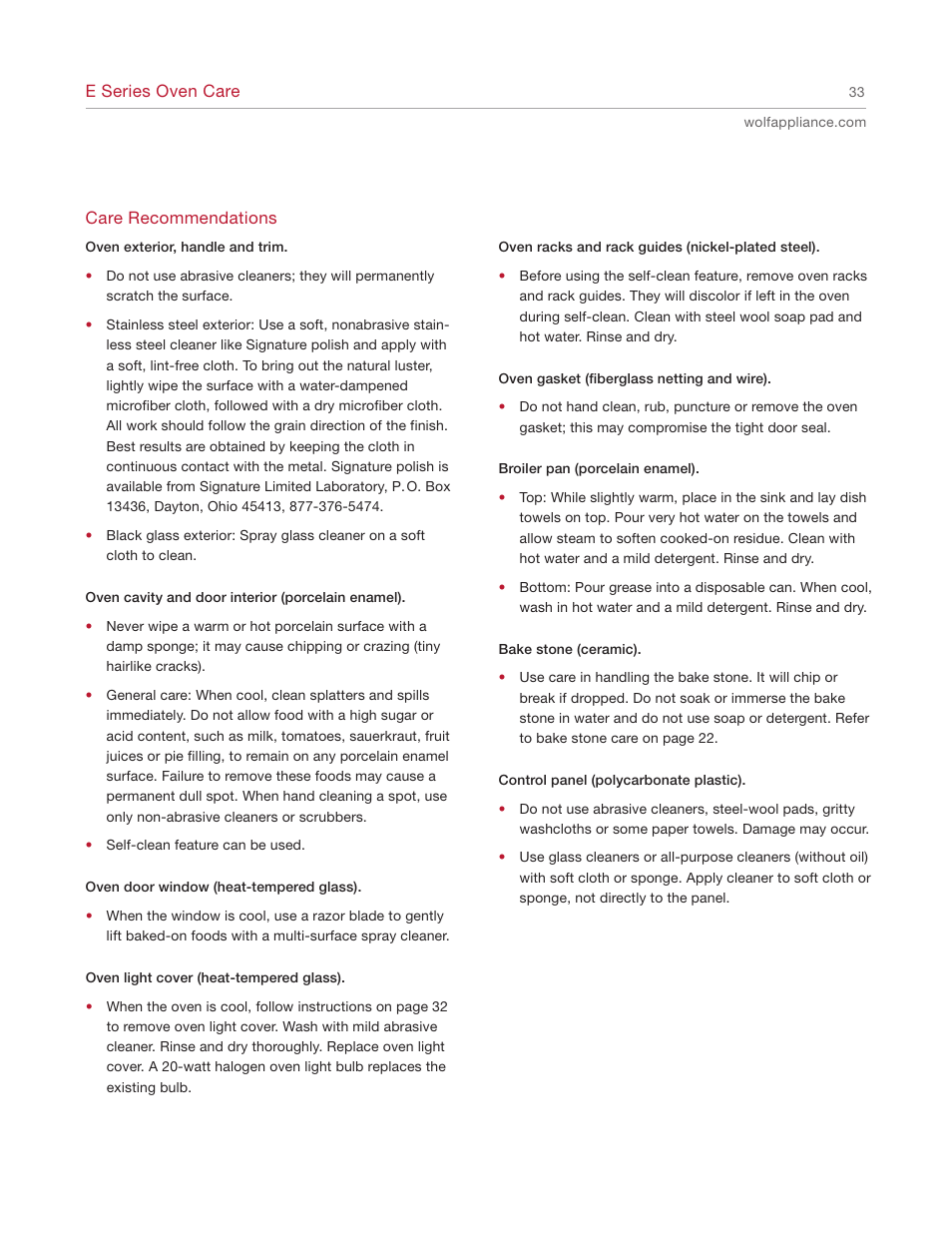 Wolf E SERIES SO30-2U/S User Manual | Page 33 / 40