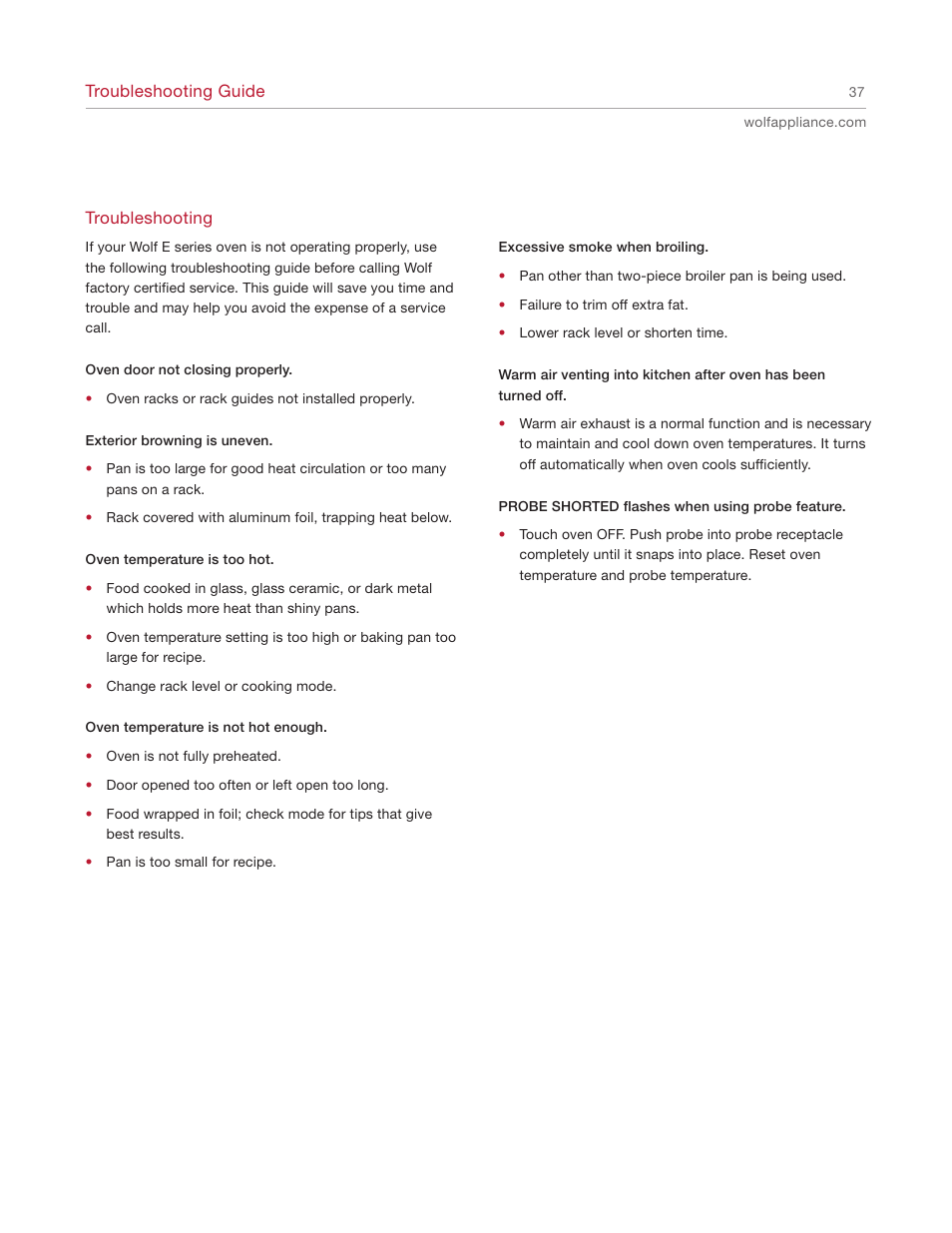 Wolf E SERIES SO30-2U/S User Manual | Page 37 / 40