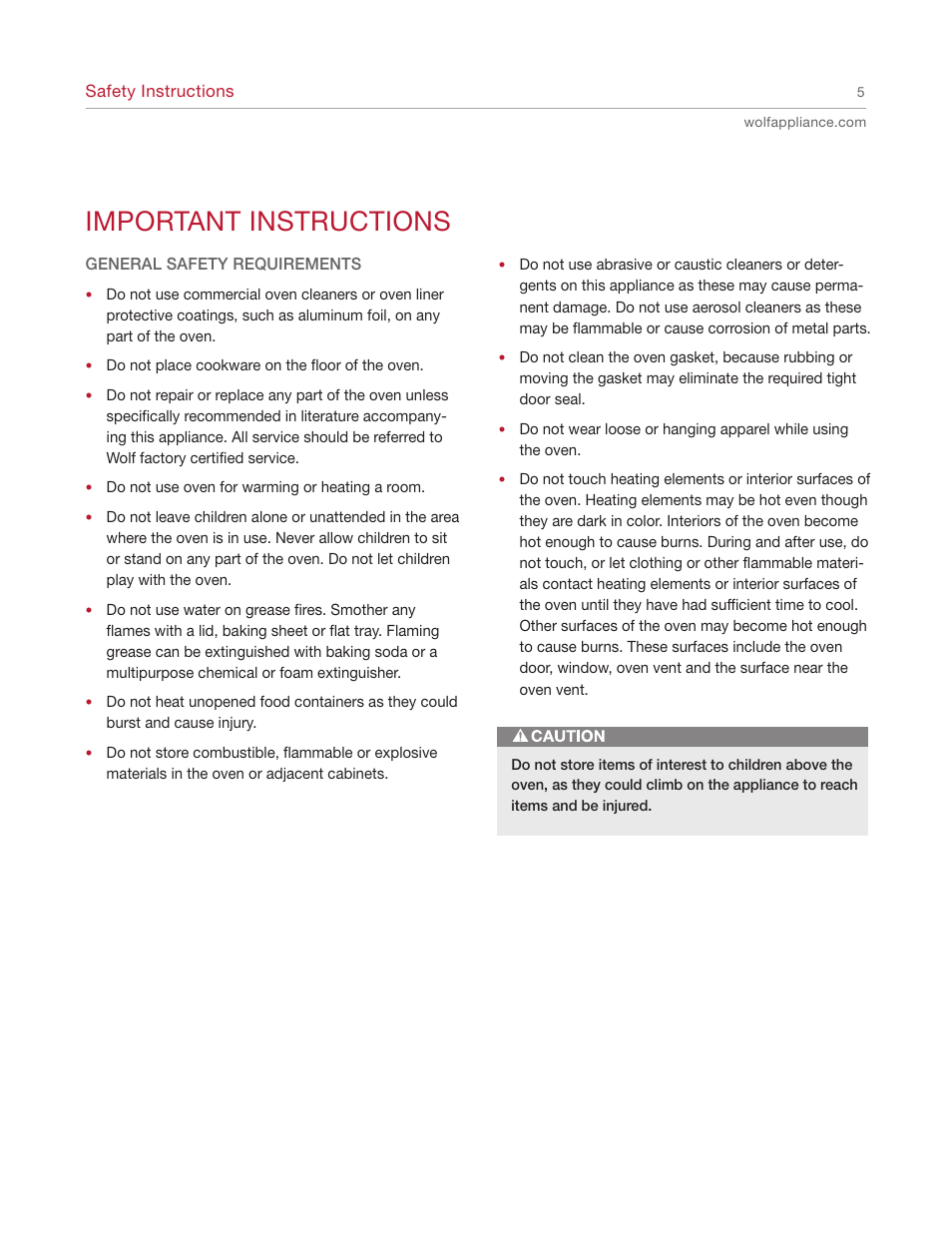 Important instructions | Wolf E SERIES SO30-2U/S User Manual | Page 5 / 40