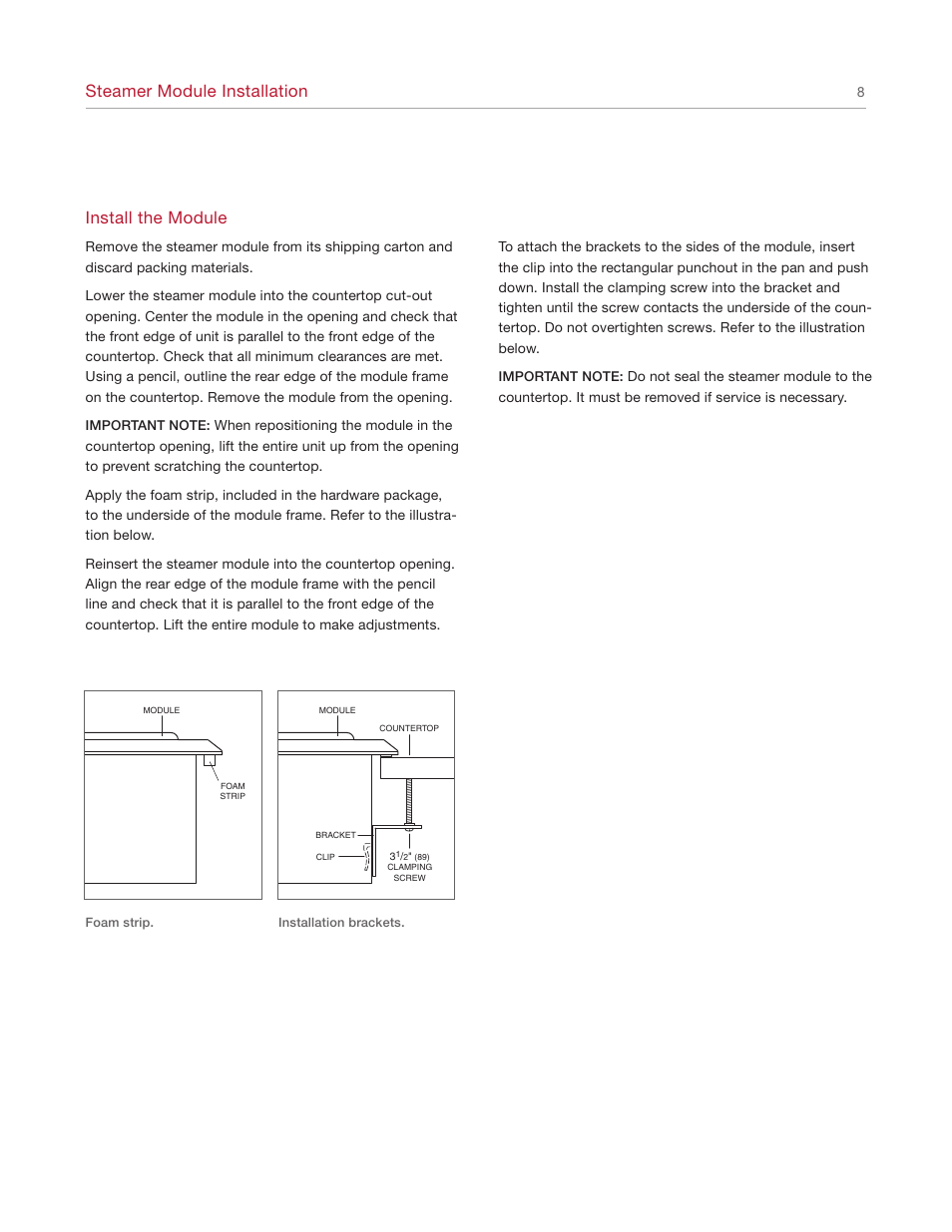Steamer module installation, Install the module | Wolf IS15/S User Manual | Page 8 / 12
