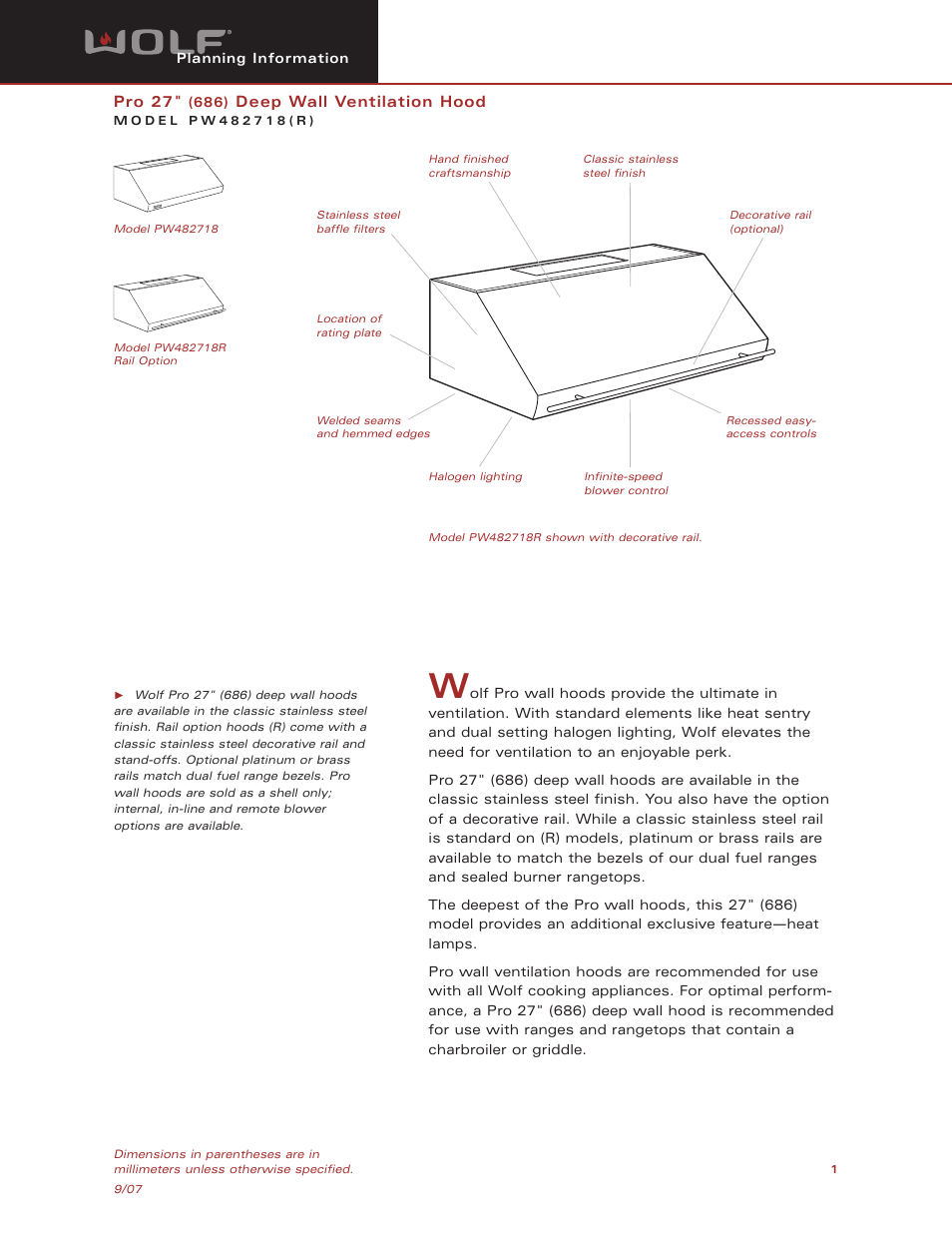 Wolf PW482718 User Manual | 8 pages