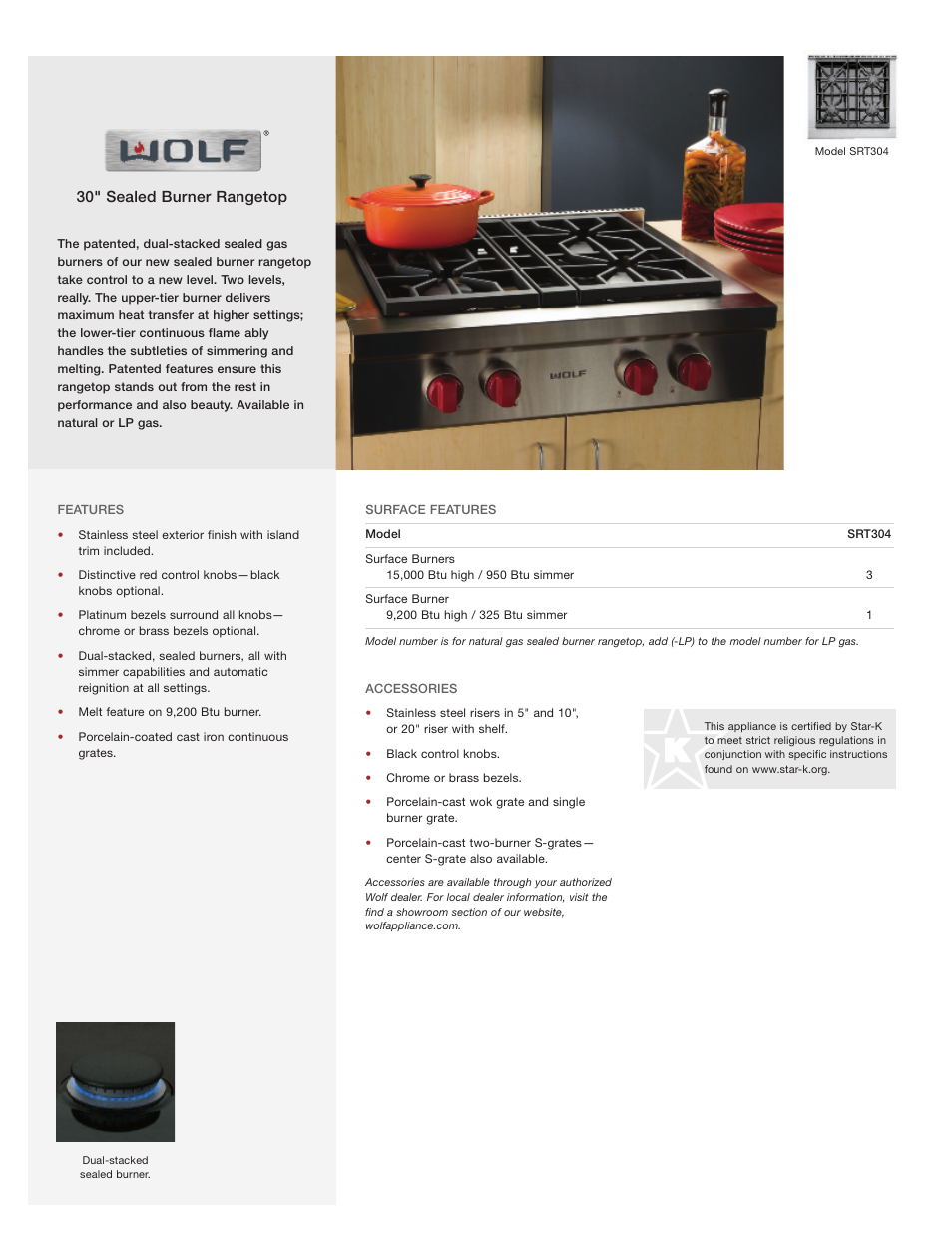 Wolf SRT304 User Manual | 2 pages