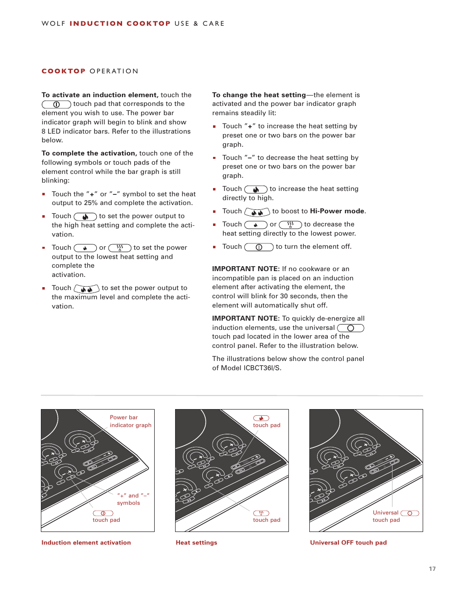 Wolf Induction s ICBCT30IU User Manual | Page 17 / 100