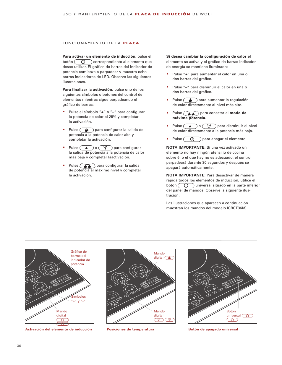 Wolf Induction s ICBCT30IU User Manual | Page 36 / 100