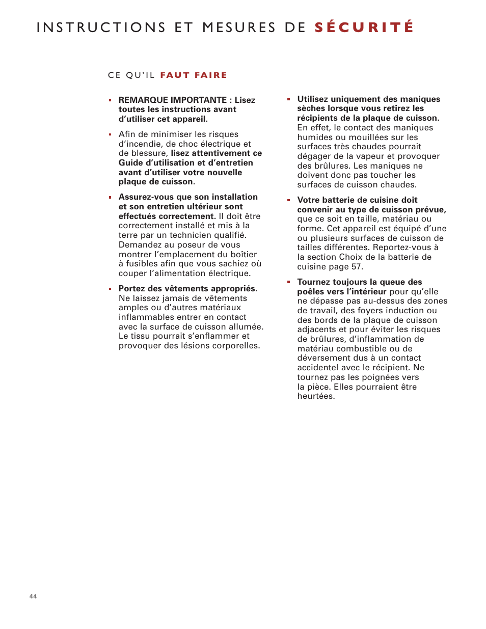 Wolf Induction s ICBCT30IU User Manual | Page 44 / 100