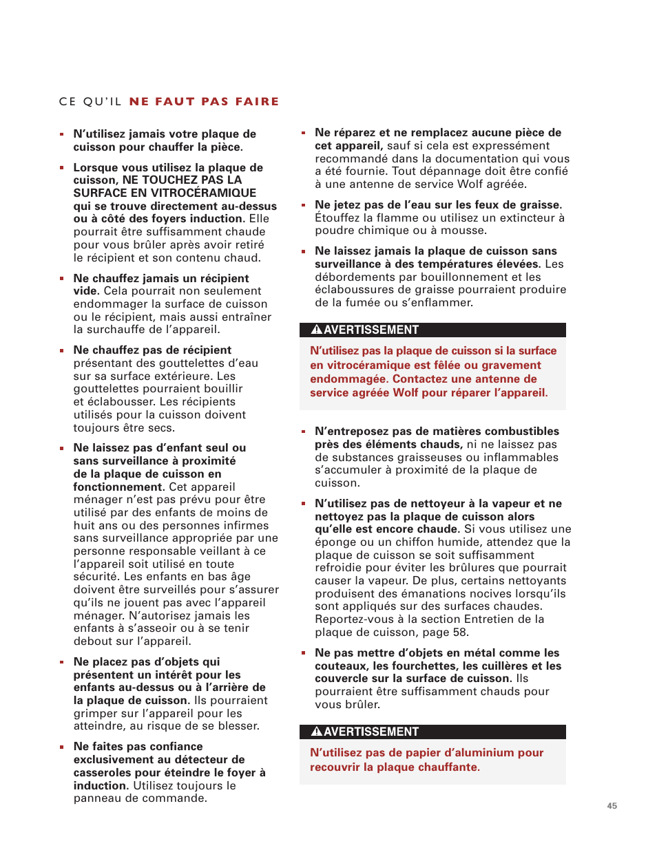 Wolf Induction s ICBCT30IU User Manual | Page 45 / 100