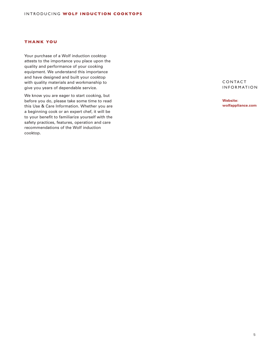 Wolf Induction s ICBCT30IU User Manual | Page 5 / 100