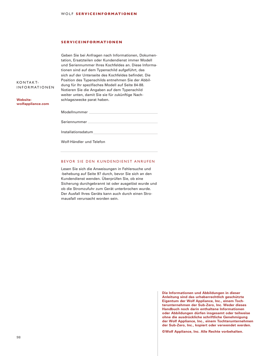 Wolf Induction s ICBCT30IU User Manual | Page 98 / 100