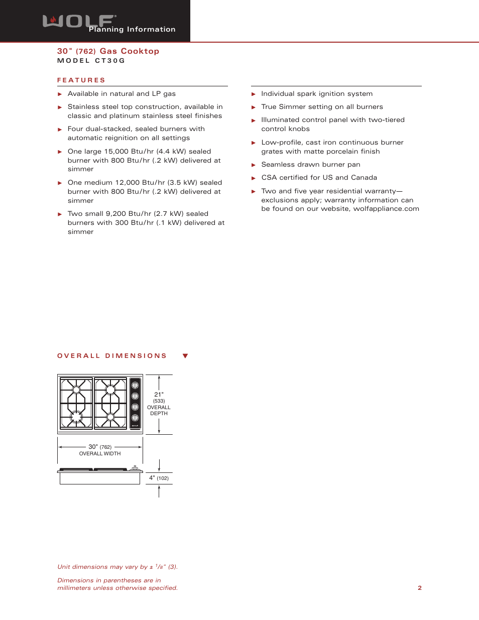 Wolf CT30G User Manual | Page 2 / 7