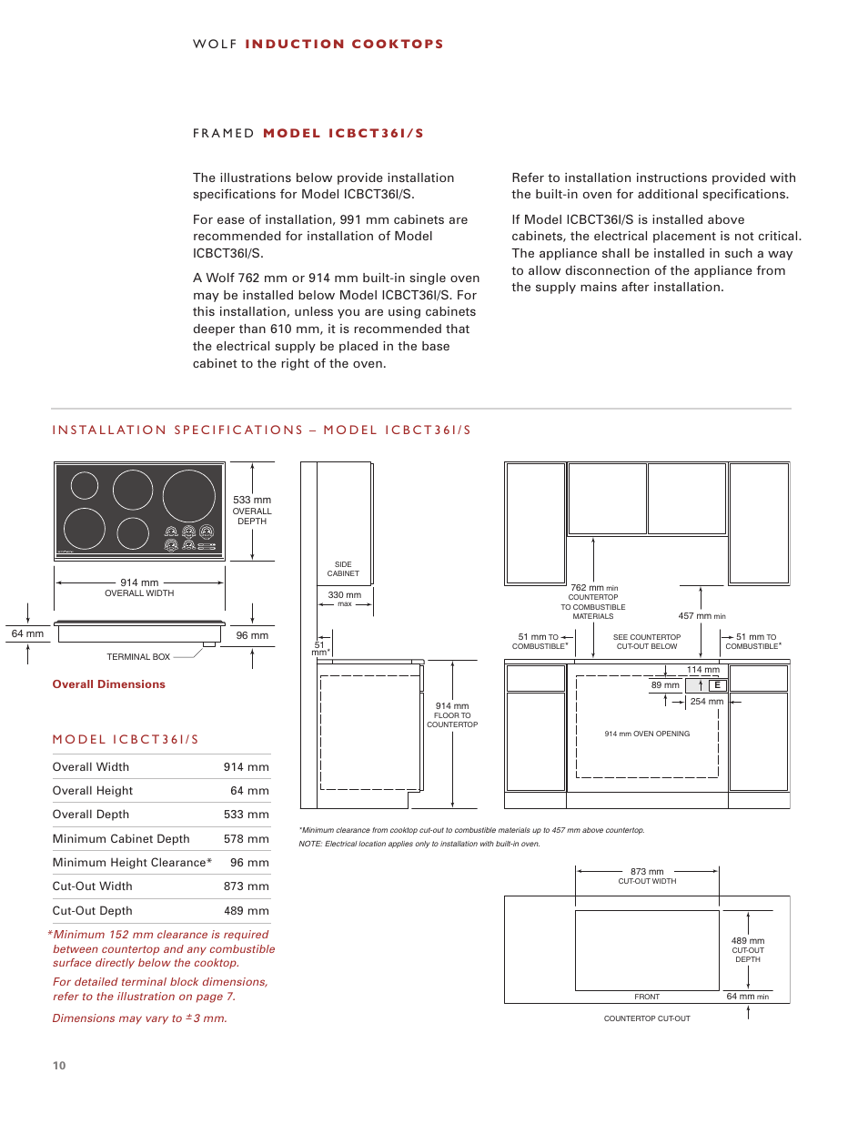 Wolf Induction s ICBCT30I User Manual | Page 10 / 88