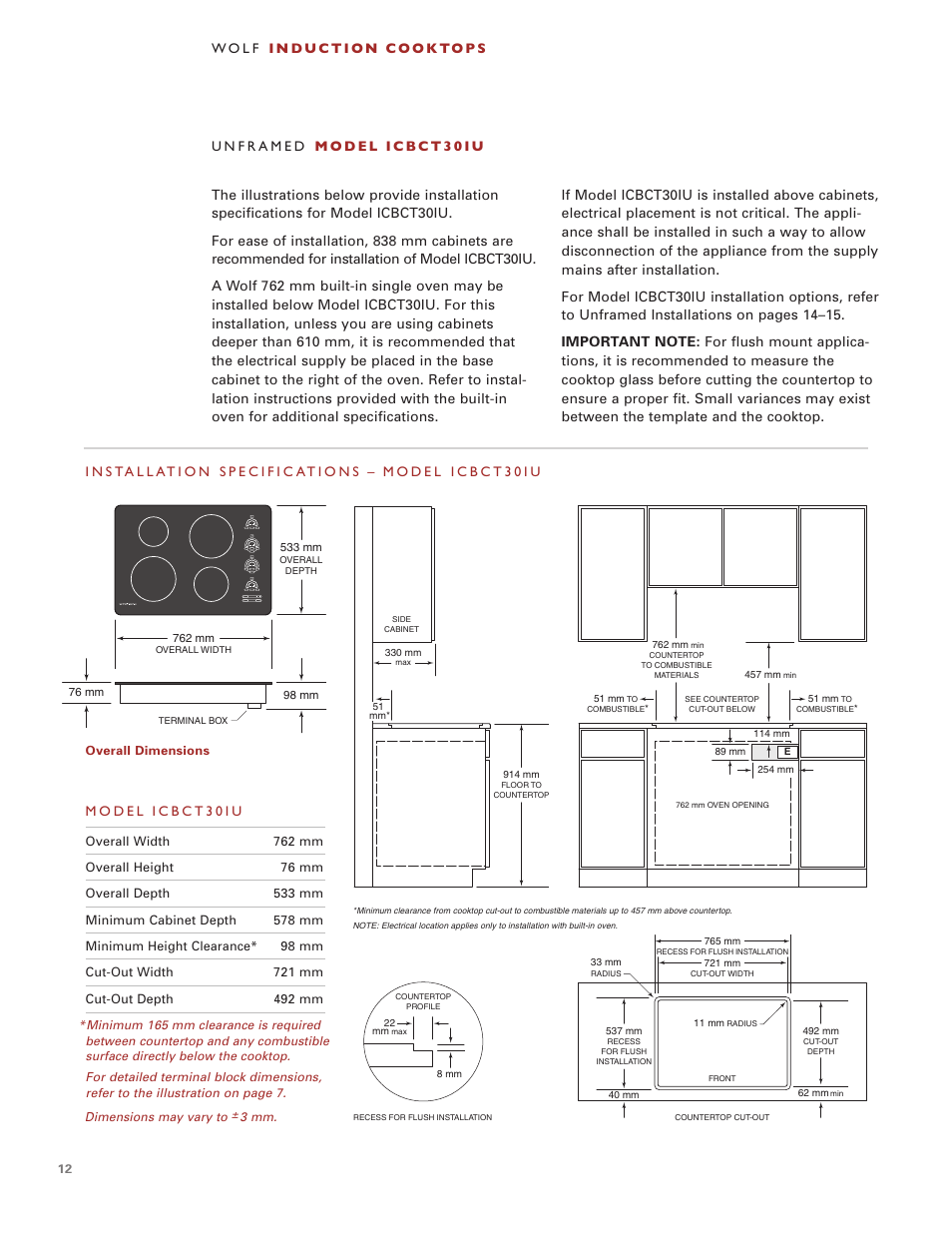 Wolf Induction s ICBCT30I User Manual | Page 12 / 88