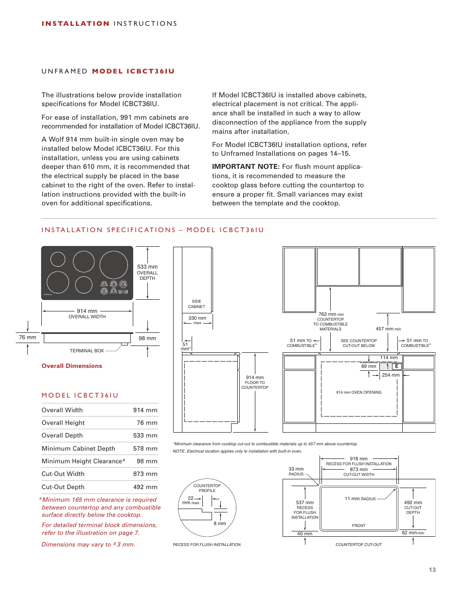 Wolf Induction s ICBCT30I User Manual | Page 13 / 88