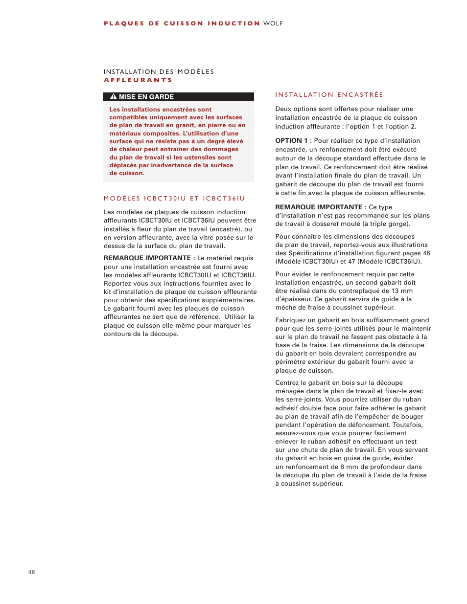 Wolf Induction s ICBCT30I User Manual | Page 48 / 88
