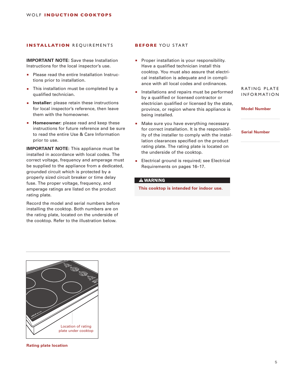 Wolf Induction s ICBCT30I User Manual | Page 5 / 88