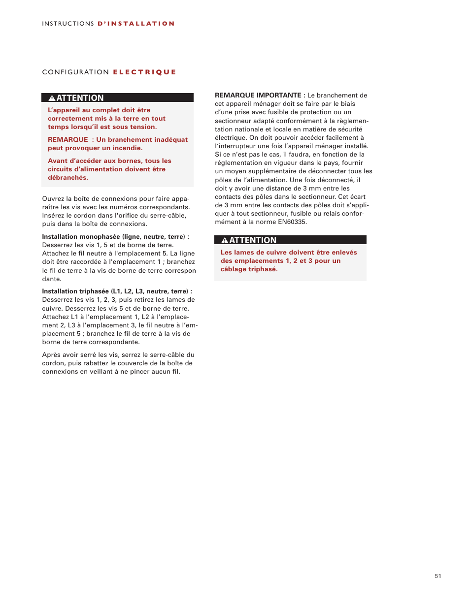 Attention | Wolf Induction s ICBCT30I User Manual | Page 51 / 88