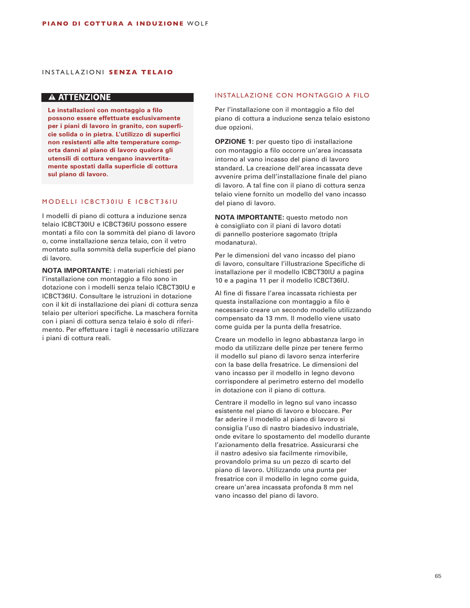Wolf Induction s ICBCT30I User Manual | Page 65 / 88