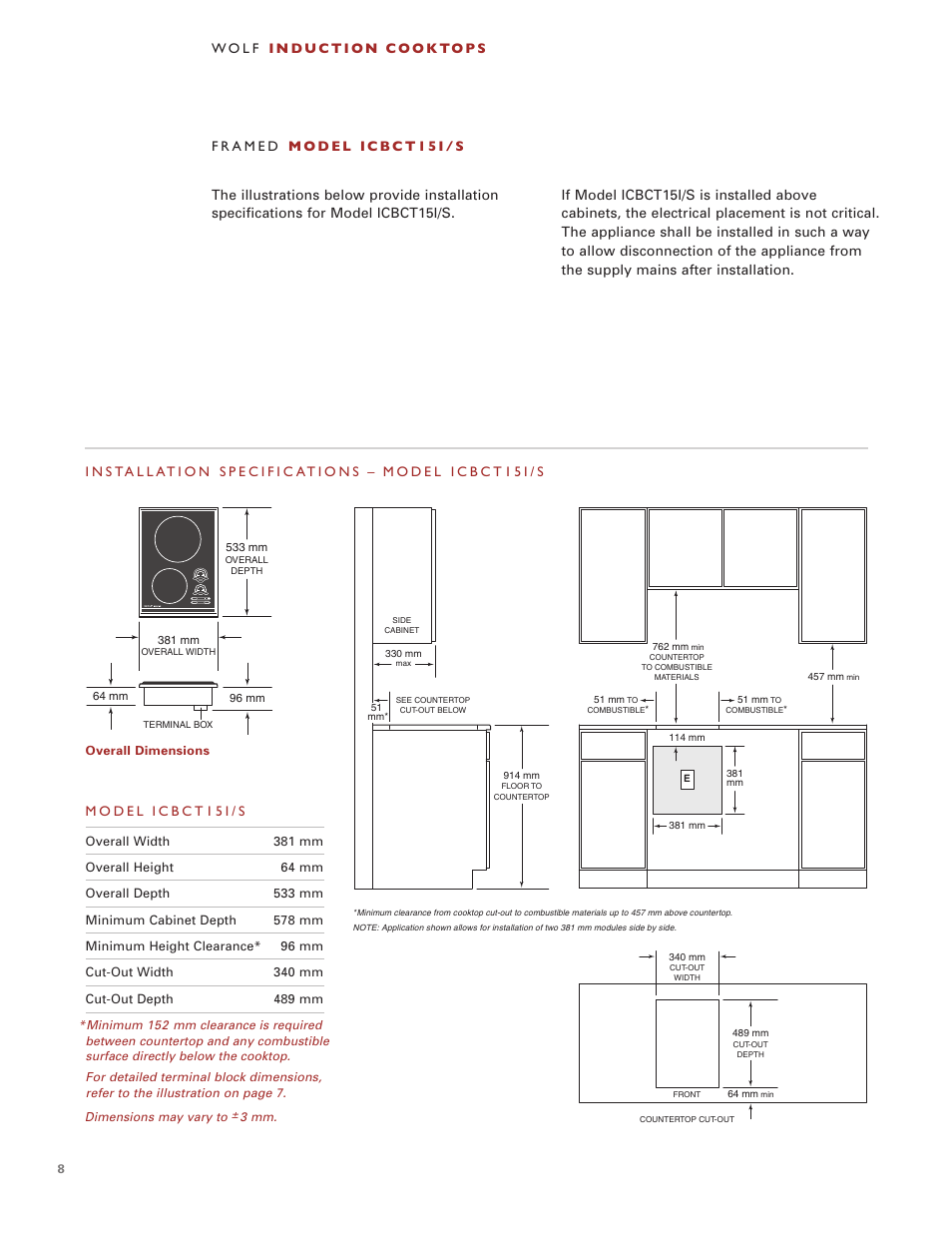 Wolf Induction s ICBCT30I User Manual | Page 8 / 88