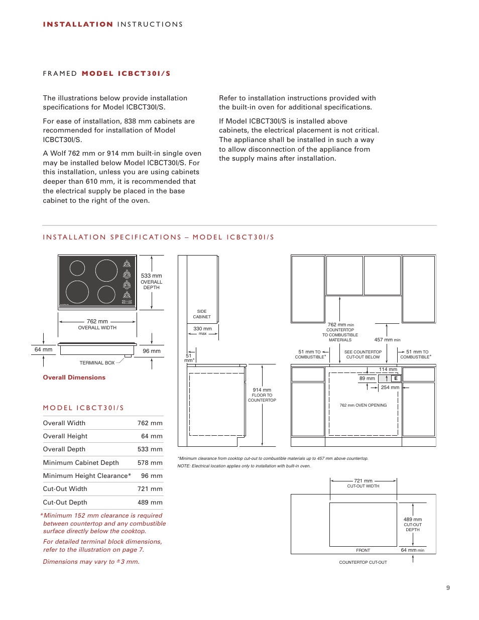 Wolf Induction s ICBCT30I User Manual | Page 9 / 88