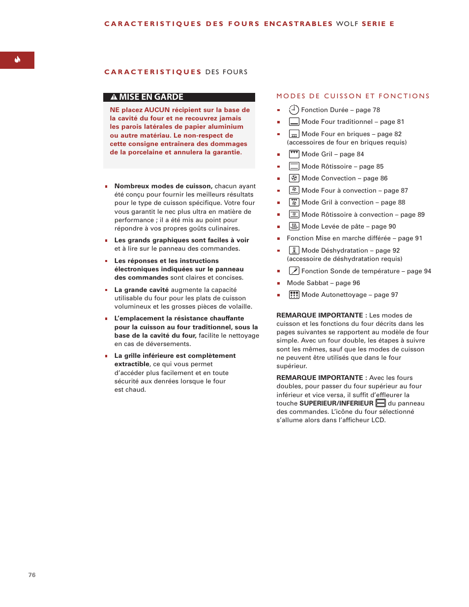 Mise en garde | Wolf ICBSO30-2F/S User Manual | Page 76 / 169