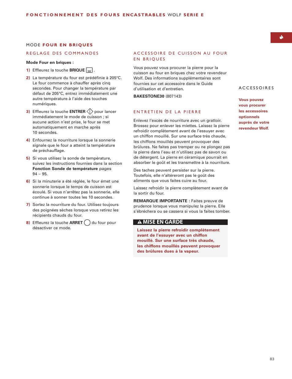 Mise en garde | Wolf ICBSO30-2F/S User Manual | Page 83 / 169