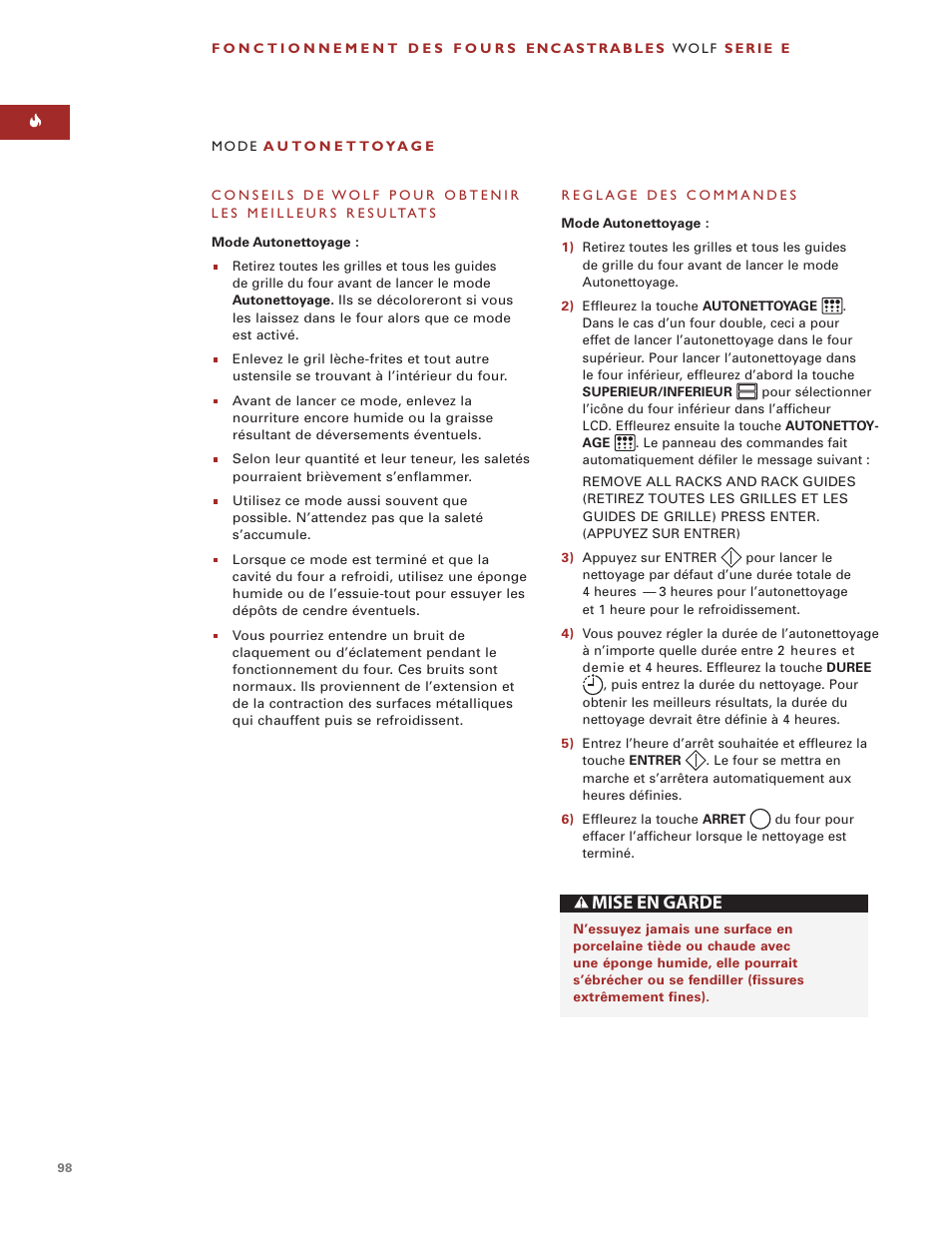 Mise en garde | Wolf ICBSO30-2F/S User Manual | Page 98 / 169