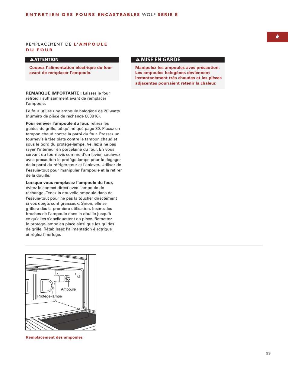 Mise en garde | Wolf ICBSO30-2F/S User Manual | Page 99 / 169