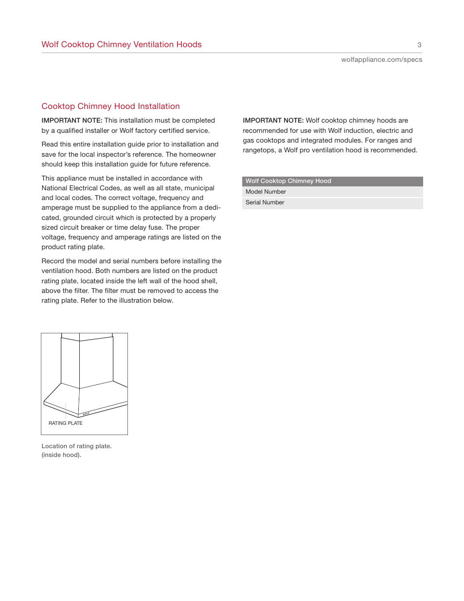 Wolf Ventilation Hood User Manual | Page 3 / 20