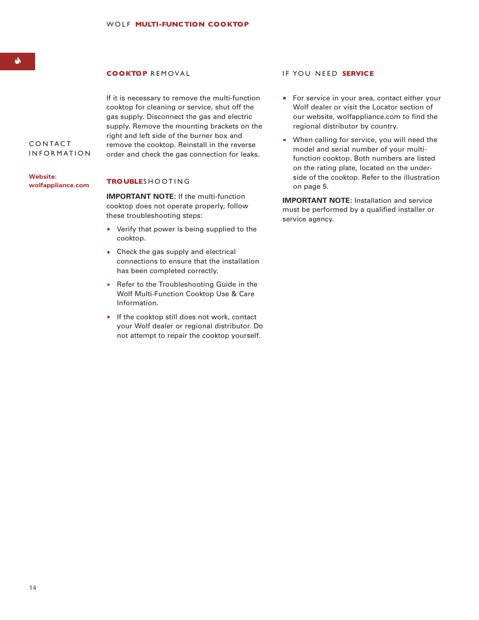 Wolf Multi-Function Cooktop User Manual | Page 13 / 63