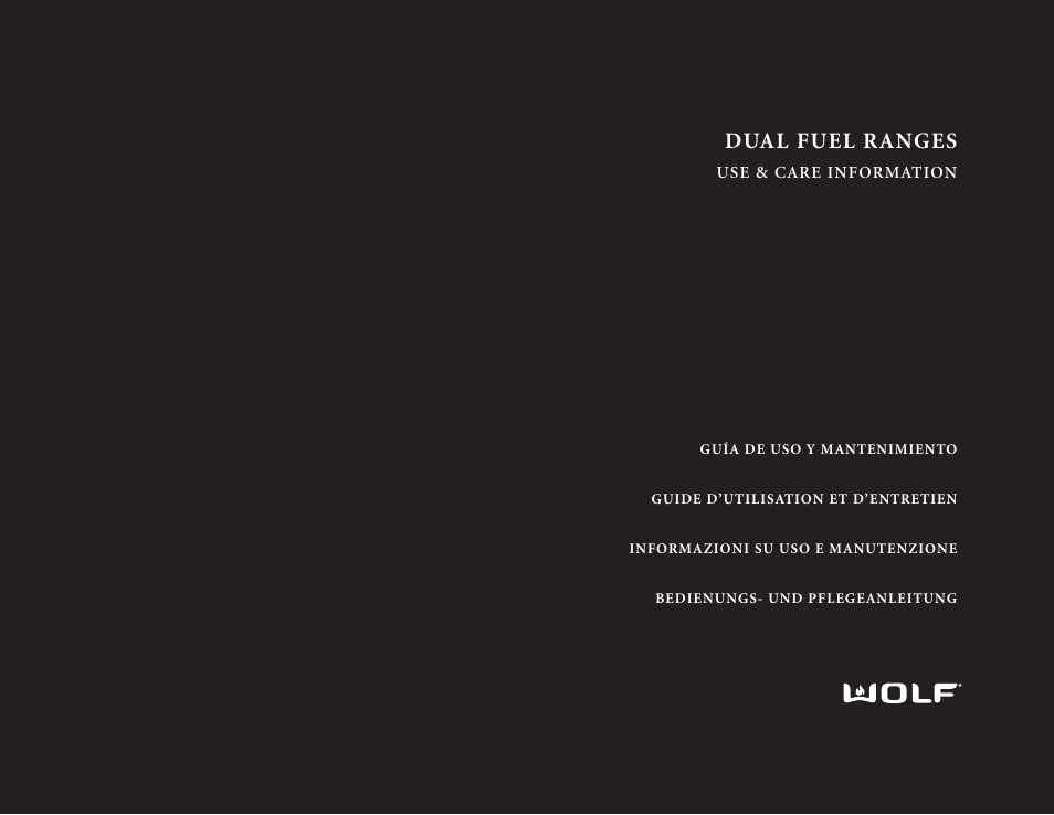 Wolf DUAL FUEL RANGES 105 User Manual | 140 pages