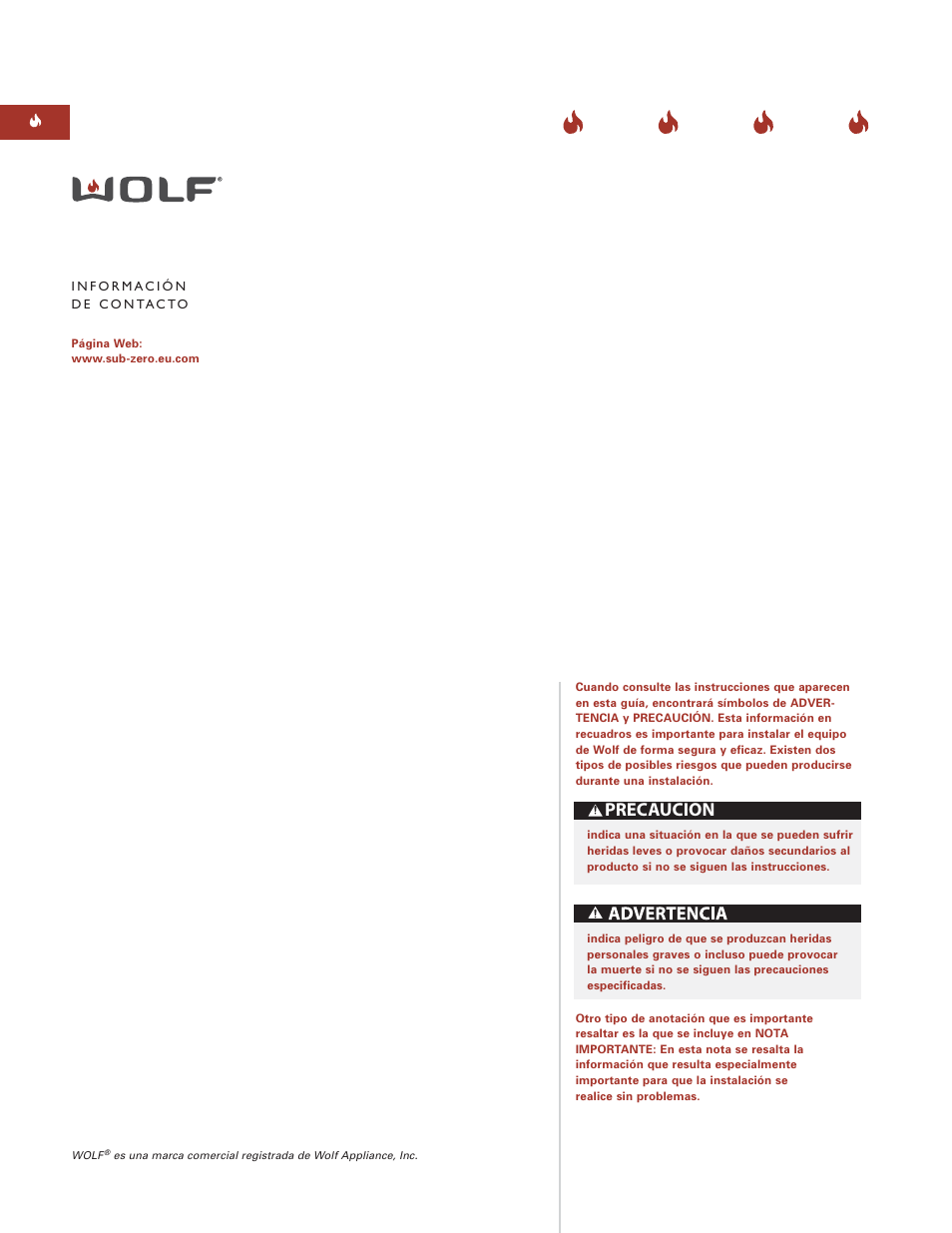 Precaución | Wolf ICBSRT304 User Manual | Page 18 / 74