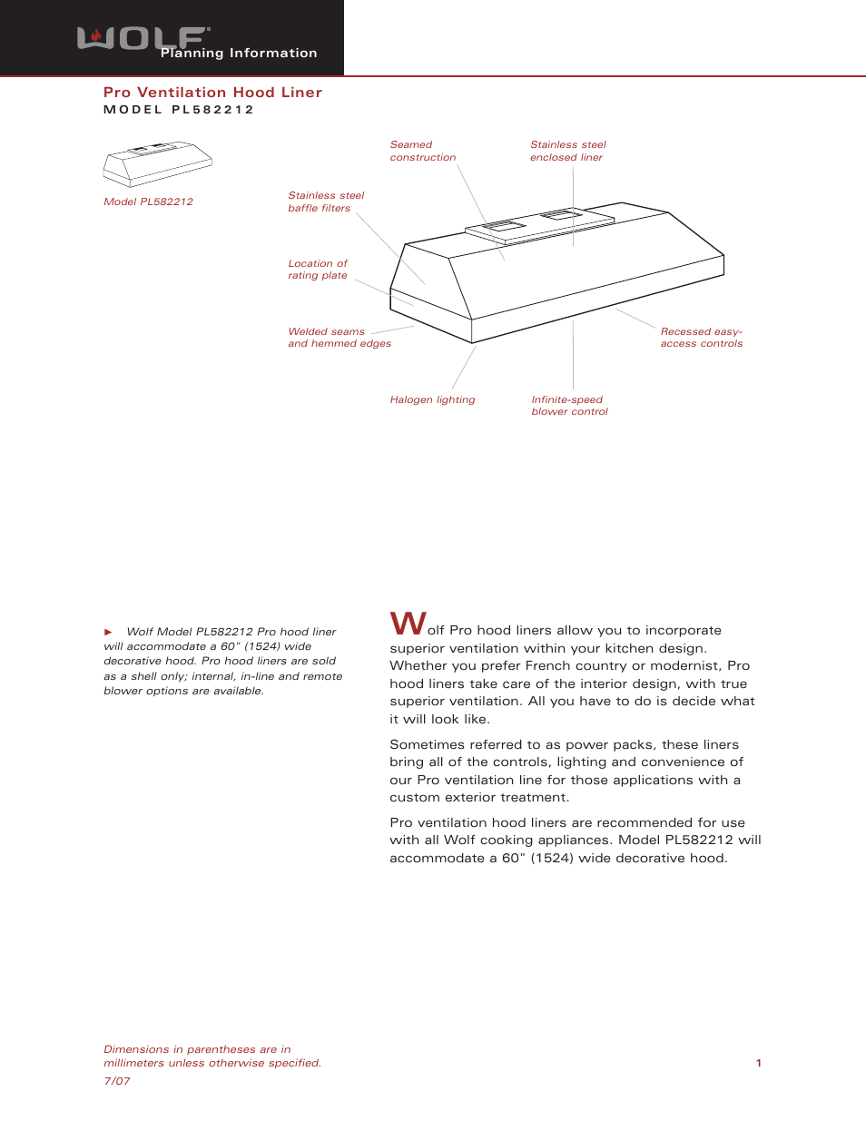 Wolf PL582212 User Manual | 8 pages