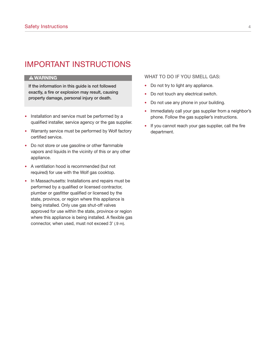 Important instructions | Wolf REV-A 5/2010 814990 User Manual | Page 4 / 16