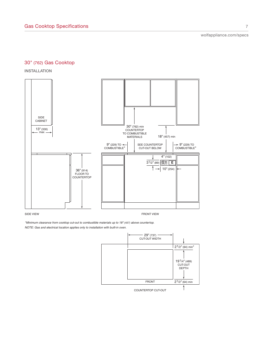 Gas cooktop specifications, Gas cooktop | Wolf REV-A 5/2010 814990 User Manual | Page 7 / 16