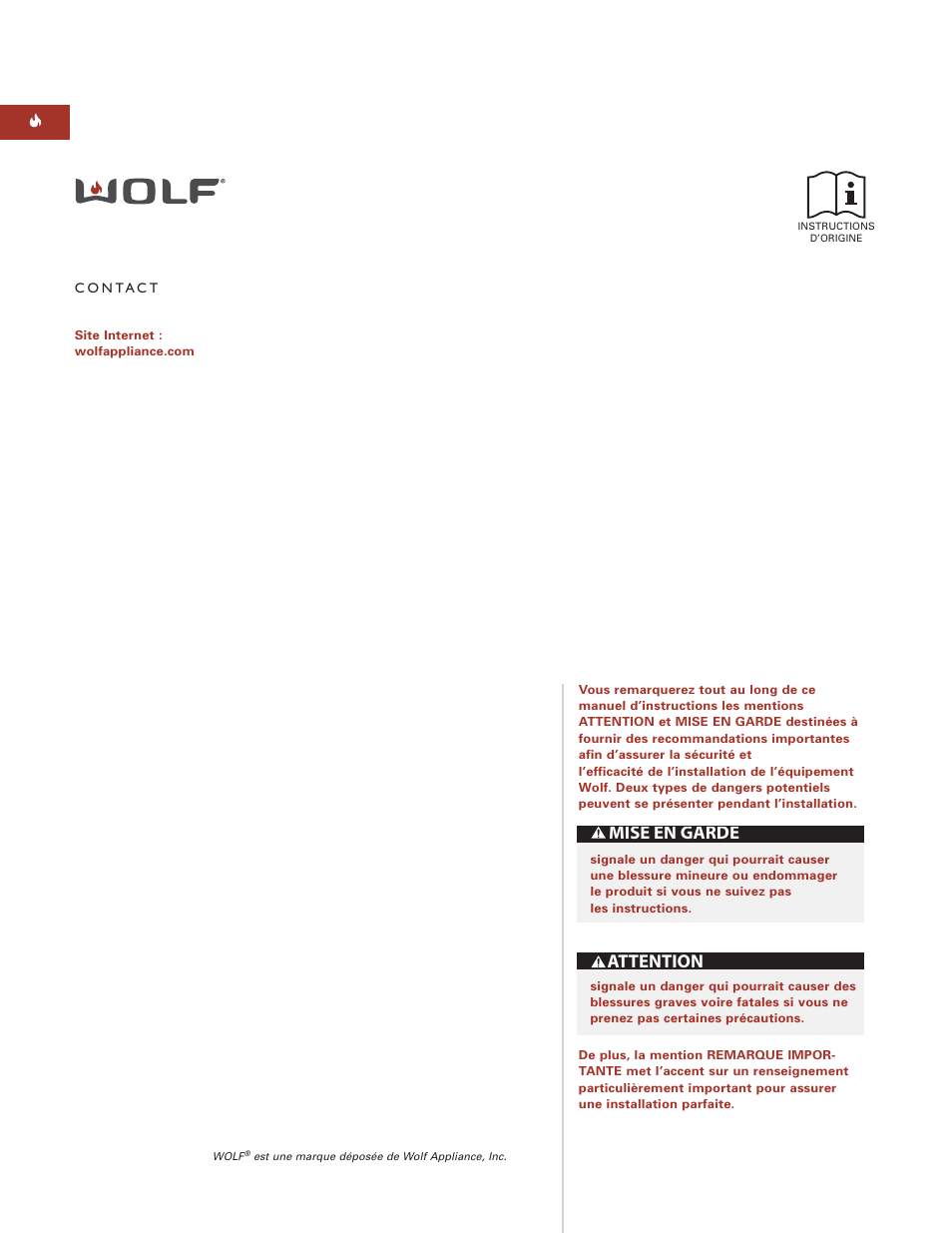 Mise en garde, Attention | Wolf BUILT-IN OVENS E SERIES User Manual | Page 39 / 93